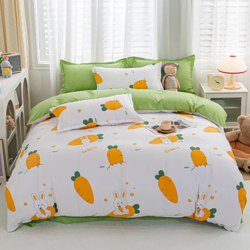 Cartoon Print Home Bedding Set Simple Fresh Comfortable Duvet Cover Set with Sheet Comforter Covers Pillowcases Bed Linen