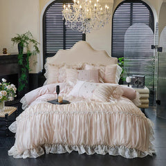 100% Tencel Bedding Set 60s Lace Flat Sheet Set With Pillowcase Queen King Double Size Bare Sleeping Skin-Friendly Bed Linen Set