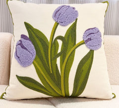 Retro Tulips Orchid flower Embroidered Pillowcase Cushion Cover Morden Casual Cotton Case Sofa Bedroom Decro 45x45cm