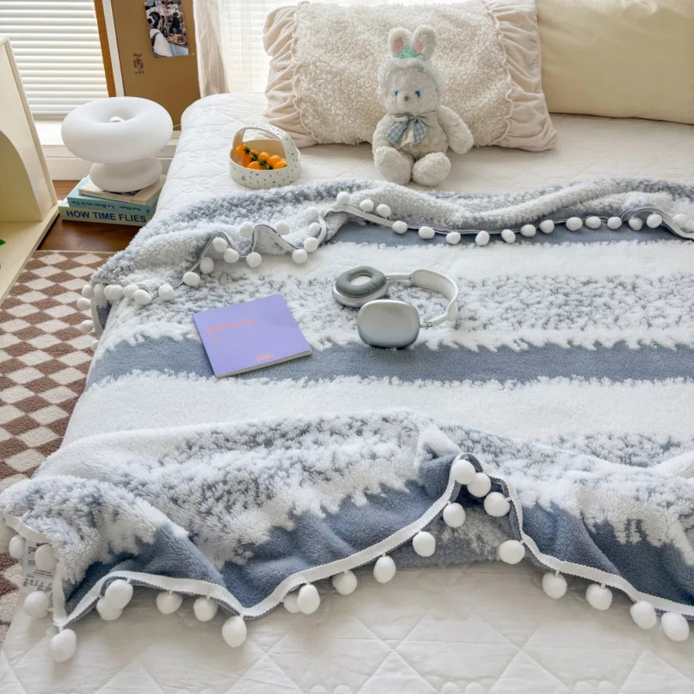 1pc two-color jacquard star velvet Dream Talk ball blanket, comfortable and breathable, dopamine color series, festival gift