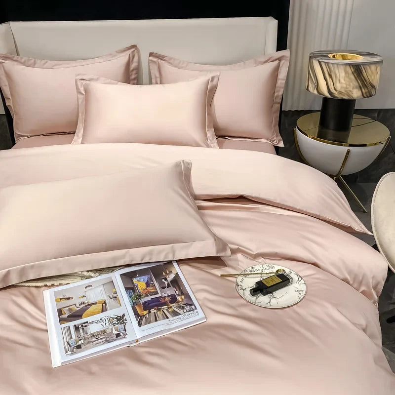 200S Count Long Staple Cotton Solid Color 100% Cotton Duvet Cover Quilt Single Pillowcase Sheet Fitted Bedding Set Queen King