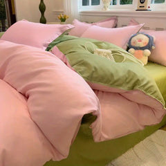 Nordic Solid Color Duvet Cover Set with Zipper Girls New Flat Bed Sheet Pillowcases No Filler Double Queen Size Bedding Linens