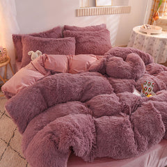 4pcs Autumn and Winter Warm and Thick Solid Color King Size Bedding Set Sheet Quilt Cover Pillowcase 220x240cm