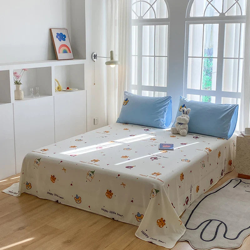 Bedding Set Ins Blue Pink lovely embroidery Mixed With Washed Cotton Minimalist Four Piece Set Fitted Sheets Duvet Cover