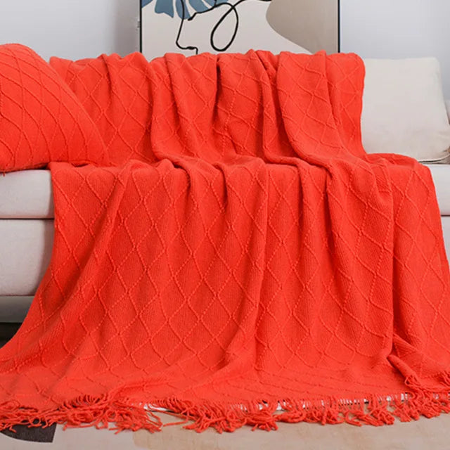 Nordic Knitted TV Blankets Bed End Decor Drop Ship Shawl Sofa Blanket with Tassels Scarf Sofa Emulation Fleece Throw Blanket