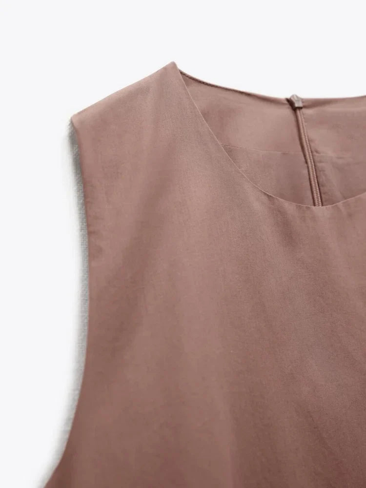 Sleeveless Ruched Hem Mid-Calf Dress
