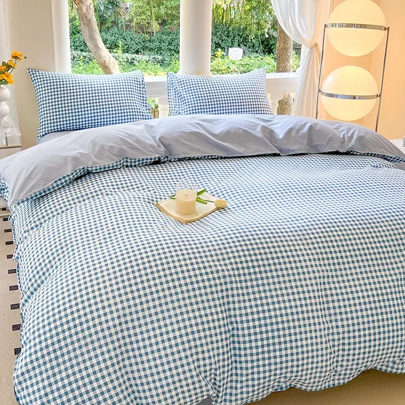Black White Small Checks Printed Bed Set Floral Duvet Cover Pillowcase Bedding Set Bed Sheet Quilt Cover Single Queen King Size