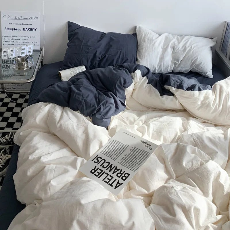 Bedding Set Nordic Single Double Flat Sheet Duvet Cover Pillowcase Soft Microfiber Full Queen Size Bed Linen