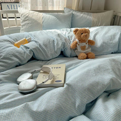 Plaid Pattern Bedding Set INS Princess Soft Washed Cotton Bed Flat Sheet Twin Queen Double Size Duvet Set Pillowcase Bed Linens