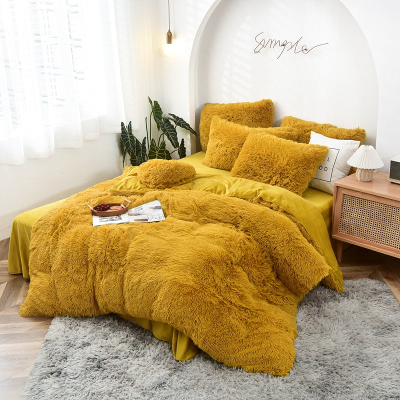 Bedding Set Luxury Winter Warm Thicken Mink Fleece Duvet Cover Bed Sheet and Pillowcases Quilt Cover Queen King Size 150x200cm