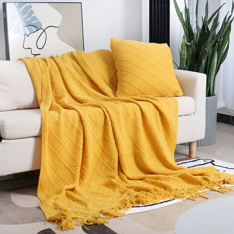 Nordic Knitted Shawl Sofa Blanket with Tassels Scarf  Sofa Emulation Fleece Throw Blanket TV Blankets Bed End Decor Drop Ship