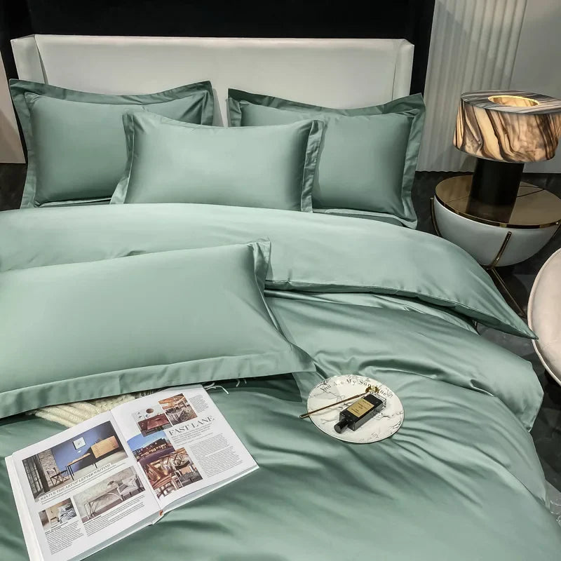 200S Count Long Staple Cotton Solid Color 100% Cotton Duvet Cover Quilt Single Pillowcase Sheet Fitted Bedding Set Queen King