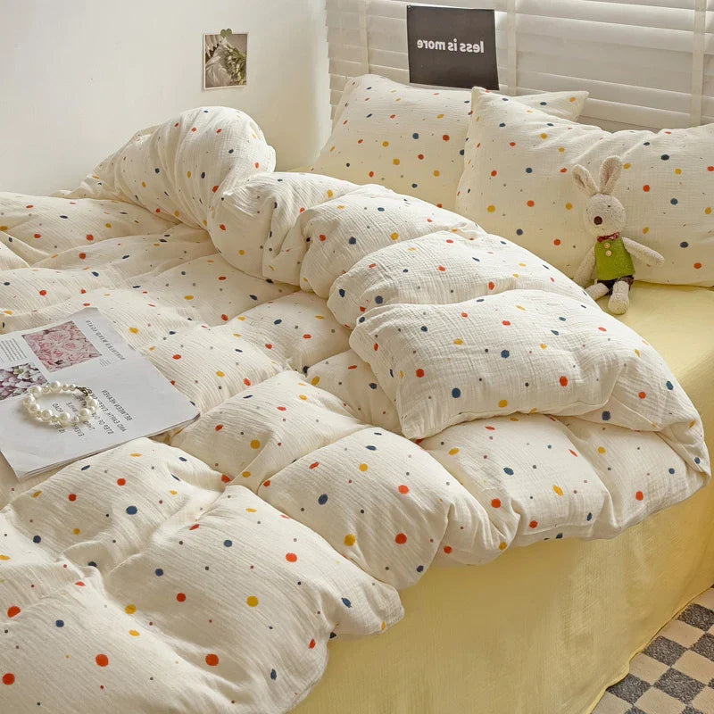 Bed Linen Bed Sheets Set Sweet Dots Duvet Cover Set Quilt Cover Bed Sheet Girls Quilt Sets Queen Size INS Blogger Comforter Sets