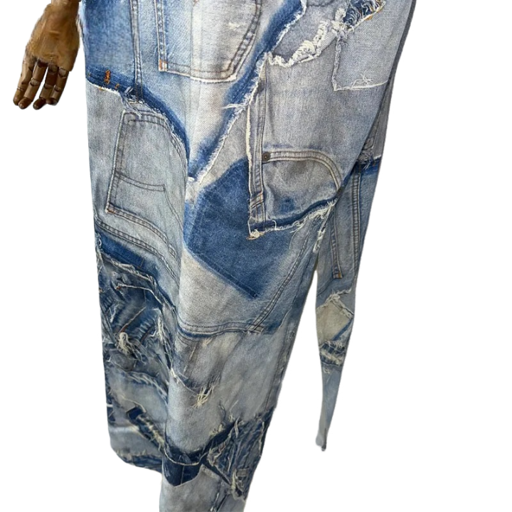 Denim Patchwork Print Kaftan Dress - WINI