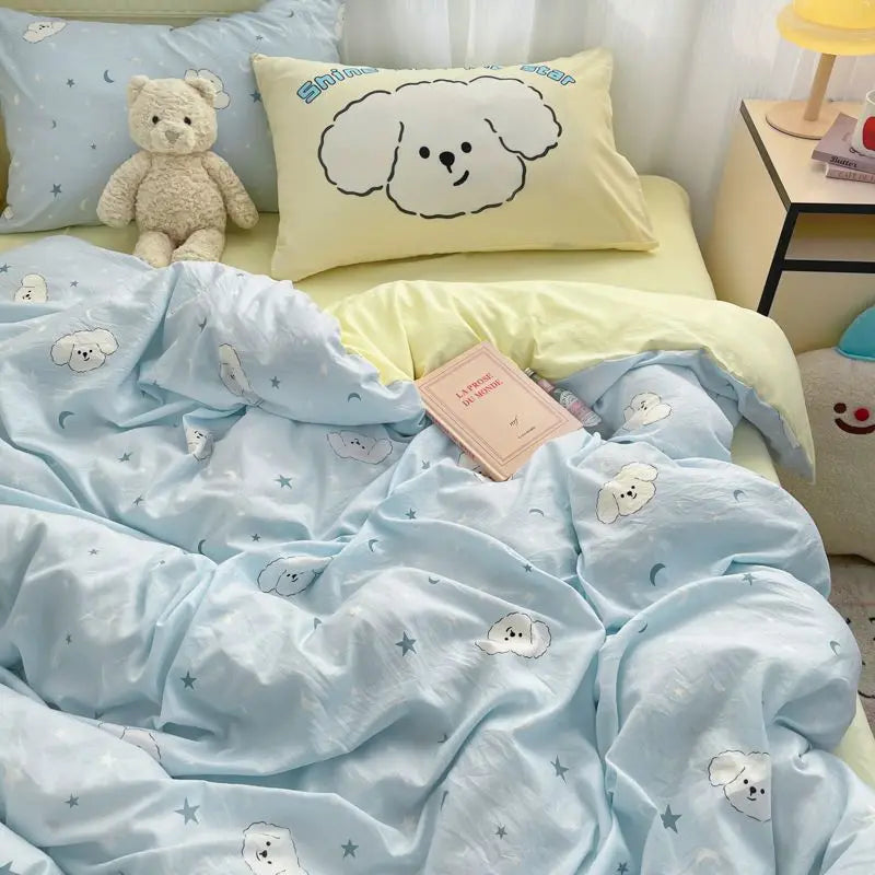 Bowknot Bedding Set Ins Girl Plaid Washed Dormitory Bed Sheet Quilt Cover Student Dormitory Three-piece Set