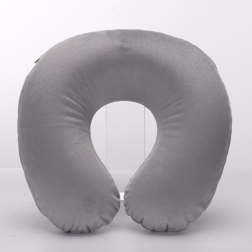 Travel Office Headrest U-shaped Inflatable Short Plush Cover + PVC Inflatable Pillow Pillow Support Cushion Neck Pillow 9 Colors