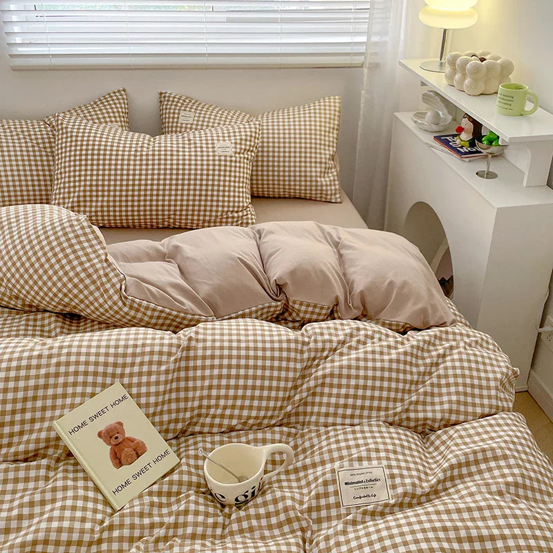 Plaid Style Bedding Set Skin-friendly Quilt Cover Pillowcase Bedsheet Home Bed Linen Sets Single/Full/Queen/King Size Bedclothes