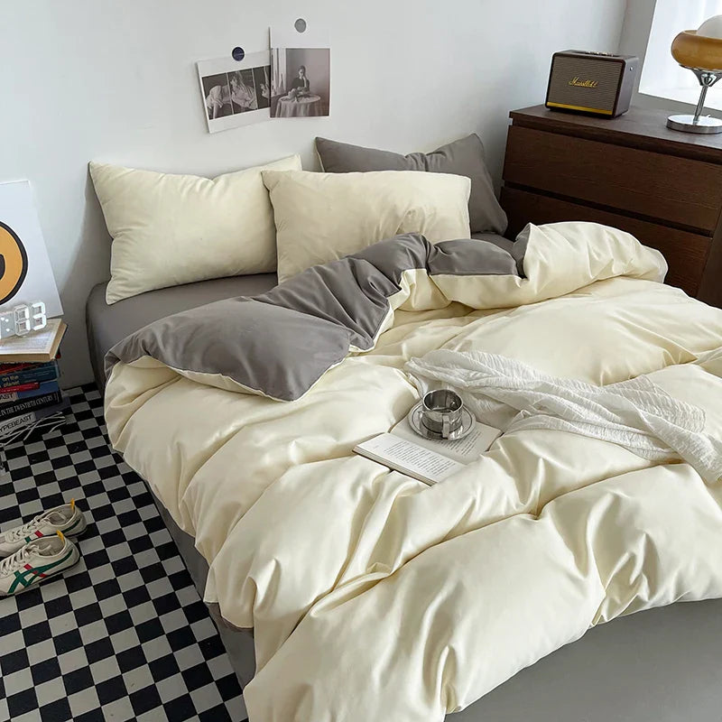 Gray Duvet Cover Set with 2pcs Pillowcase Soft Washed Cotton Comforter Quilt Cover Pillow Case Double Queen King Size