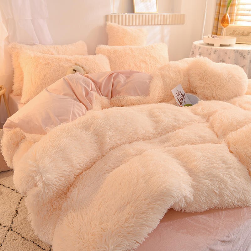 4pcs Autumn and Winter Warm and Thick Solid Color King Size Bedding Set Sheet Quilt Cover Pillowcase 220x240cm