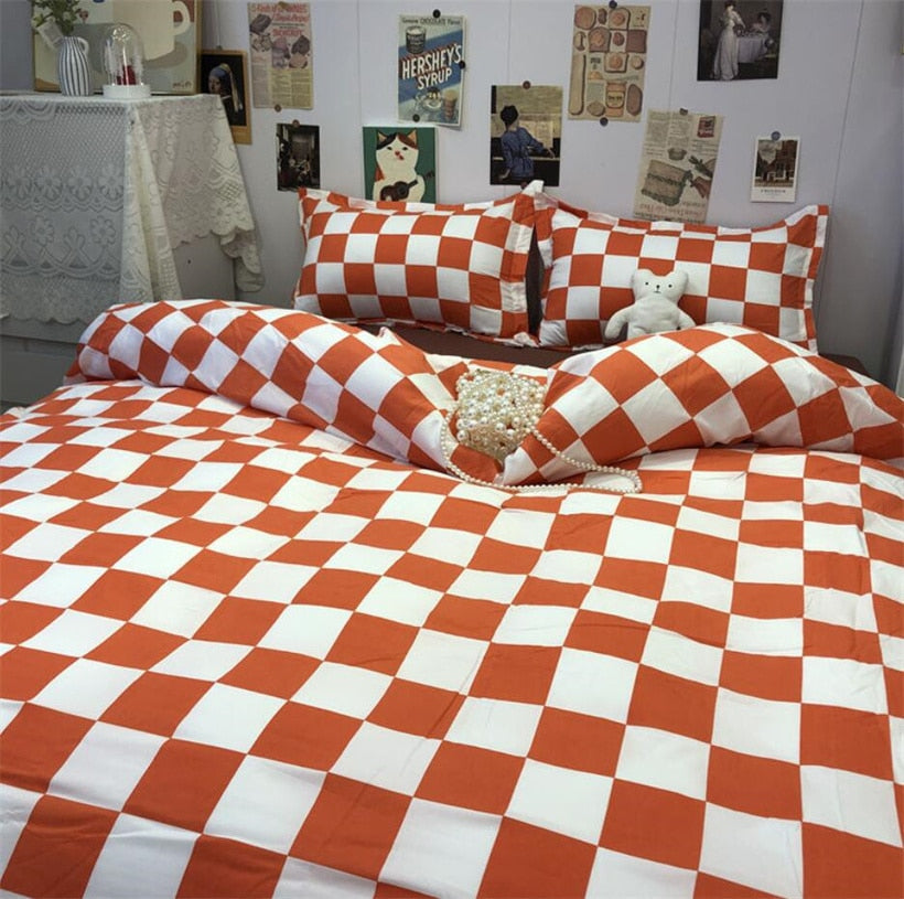 Blue Plaid Nordic Duvet Cover 220x240 Pillowcase Bed Sheet 3pcs/4pcs Bedding Sets Checkerboard Bedclothes 200x230 Quilt