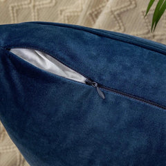 2Pcs Blue Velvet Pillow Covers with Striped Decorative Luxury Soft Cushion Cases for Farmhouse Couch Sofa Living Room