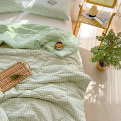 Thin Summer Quilt New Japanese Style Blue Pink Plaid Twin Queen Size Blanket Soft Kids Adult Ins Washable Cool Quilt