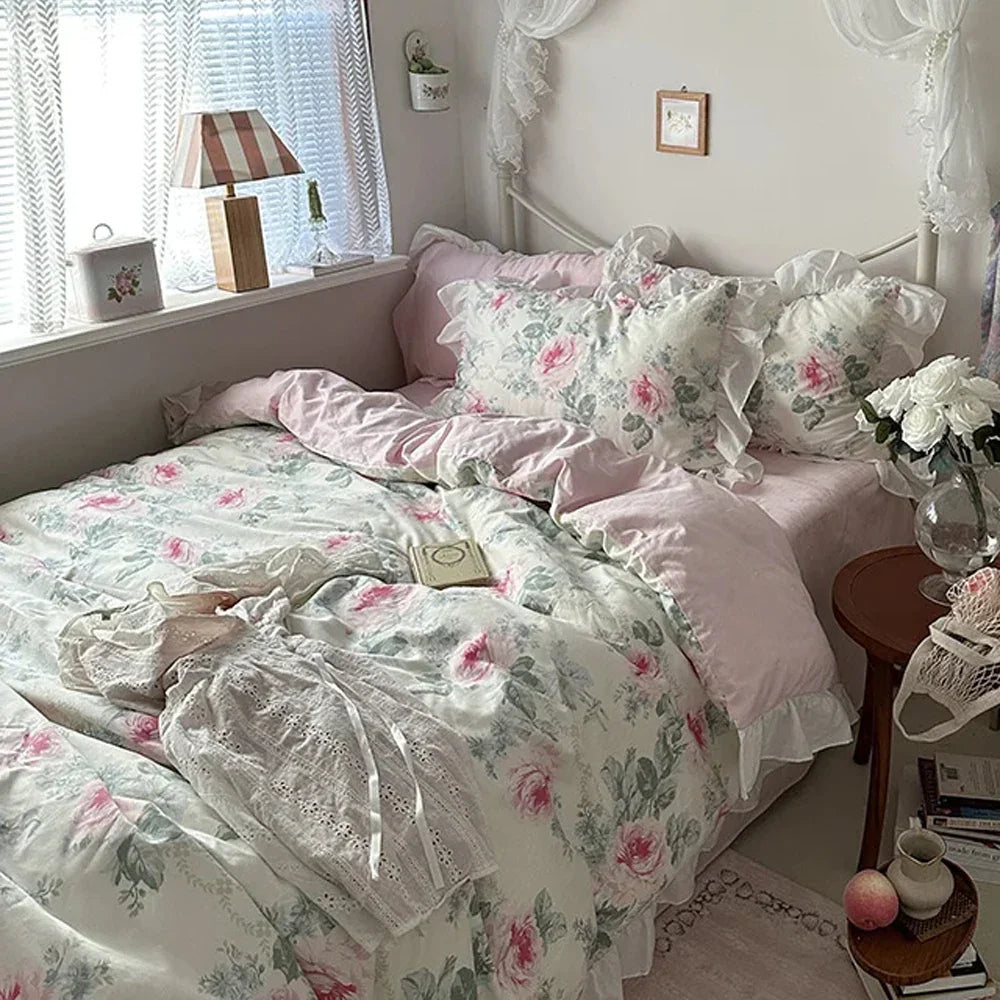 100% Cotton French pastoral style Bedding Set Soft Duvet Cover Bedclothes Bedspread Pillowcases Flat Sheets Comforter Sets