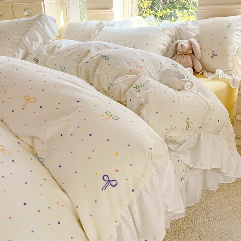 INS Princess 2025 New Style Bedding Sets Sweat Bow Quilt Cover Romantic Bedclothes Decor Woman Bedroom Duvet Cover Set 4pcs