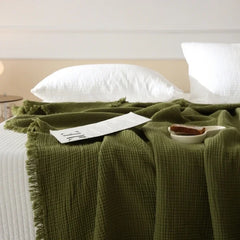Japanese solid color retro B & B cotton four-layer yarn blanket fringed blanket