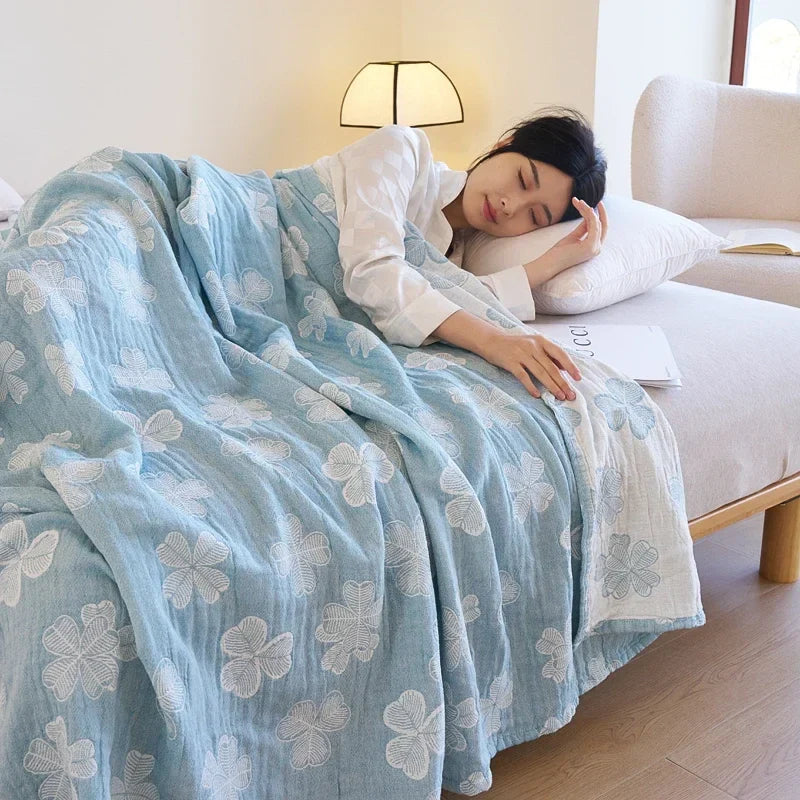100% Cotton gauze summer blanket breathable bed linen Jacquard bed plaid light weight home Blankets and bedspreads Non shrinking