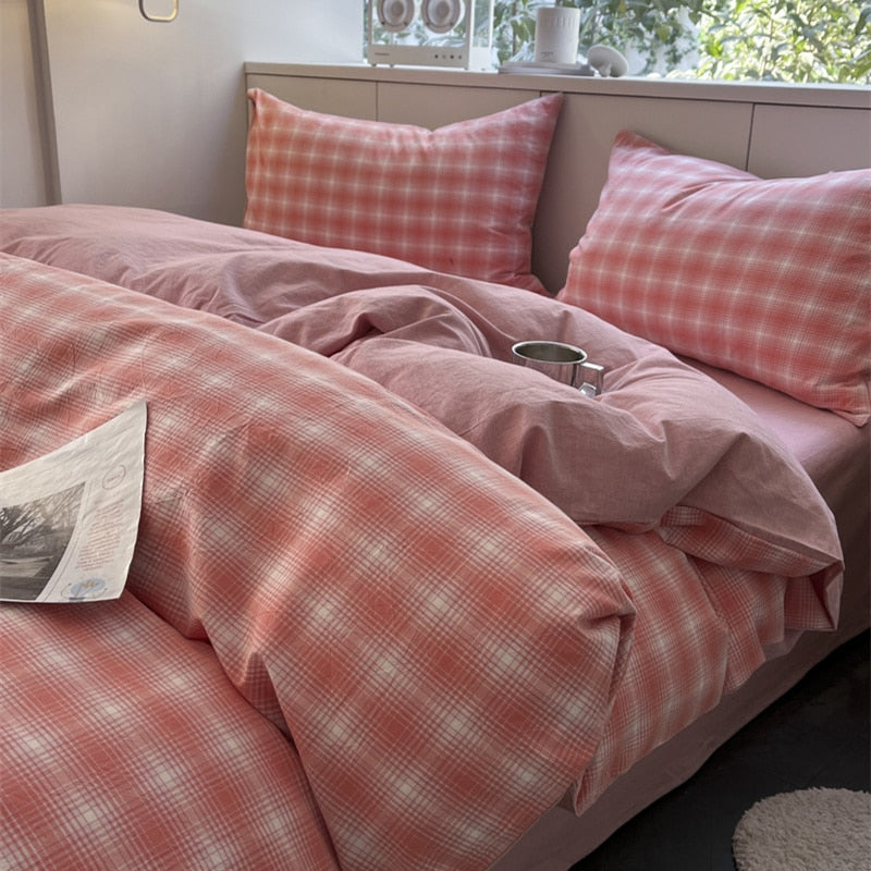 Bedding Set Washed Cotton Linen Duvet Cover Flat Sheet Pillowcase Soft Comfort Home Hotel