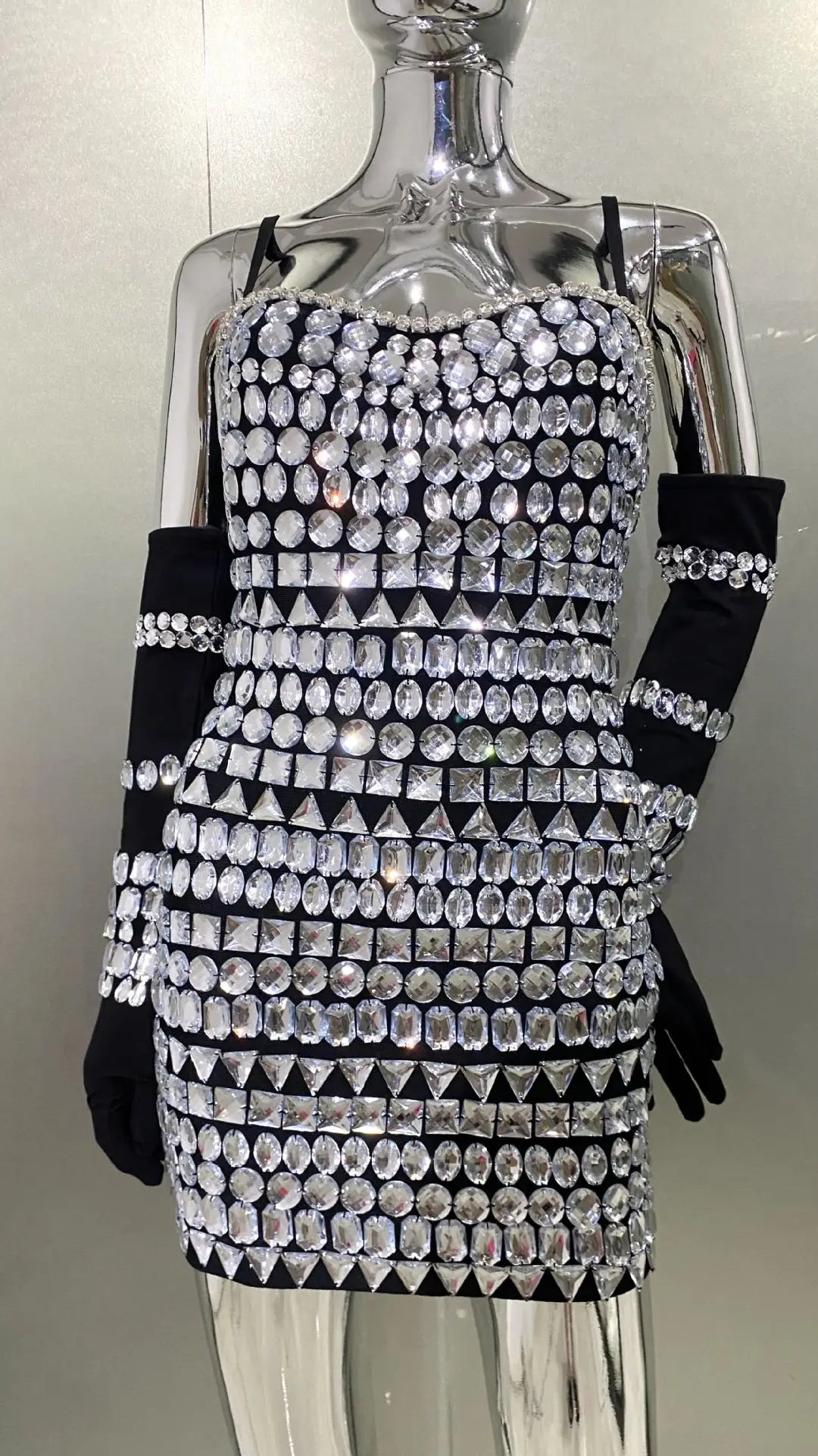 Studded Rhinestones Sleeveless Mini Dress