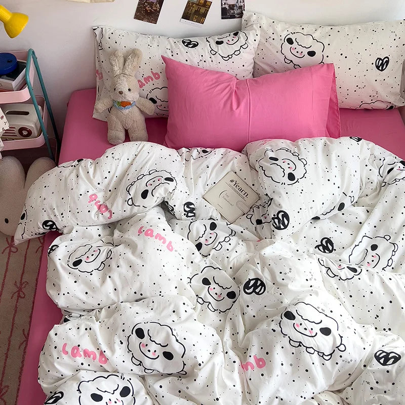 Bed Linen Bedding Set A-Class Washed Cotton Four-Piece Bed Sheets Set Comfort Sets Solid  Couple Bed Quilt Cover Home Textile