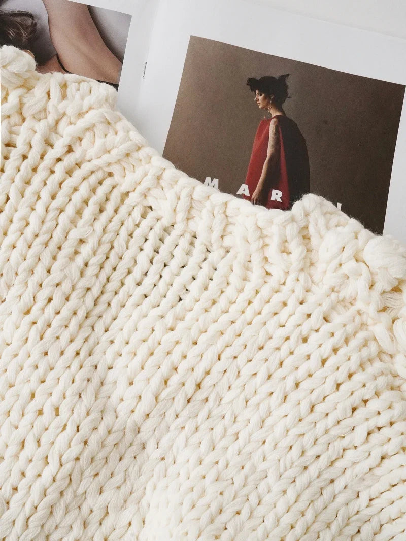 White Knitted Hollow-Out V-Neck Cardigan Sweater