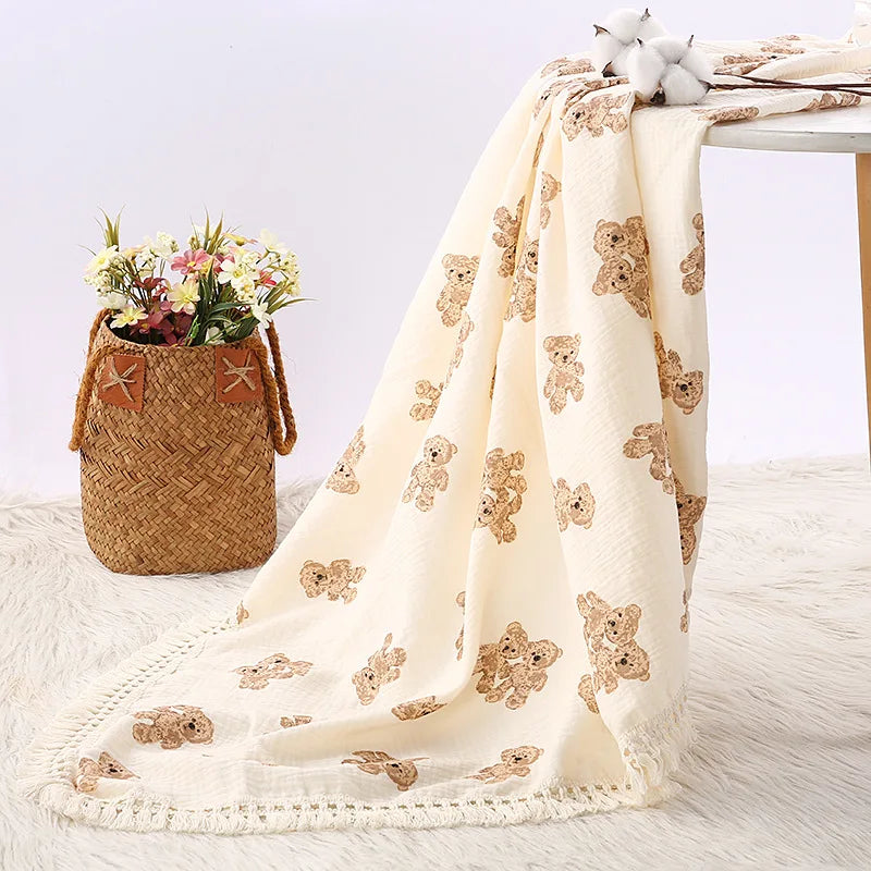 Baby Blankets Muslin Swaddle For Newborn Fringe Double Layer Cotton Summer Blanket Bed Comforter Infant Baby Stuff Bebe