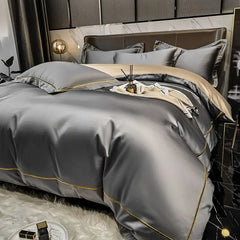 European Luxury Bedding Set Luxury Embroidery Washed Silk Duvet Cover Bed Sheets and Pillowcases King Size Bedding  Set