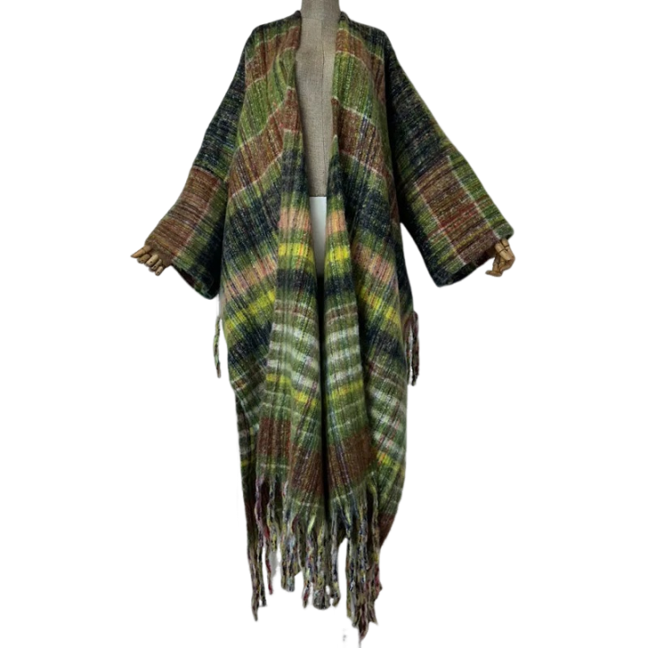 Plaid Fringe Maxi Cardigan - WINI