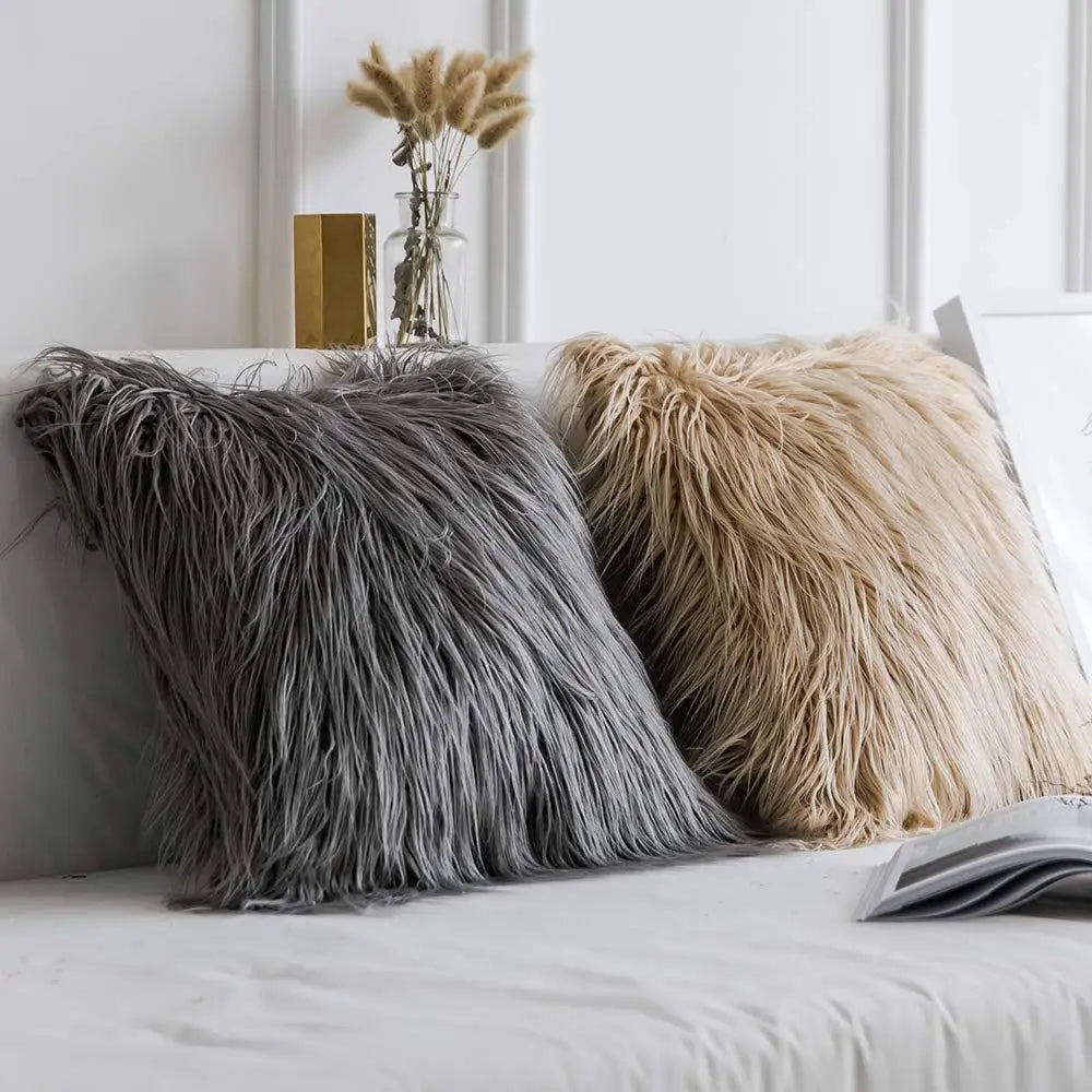 45cm Faux Sheep Fur Cushion Cover Washable Soft Square Pillowcase Furry Plain Fluffy Faux Fur