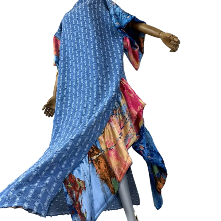 Chic Ruffled Denim Kaftan Dress - WINI