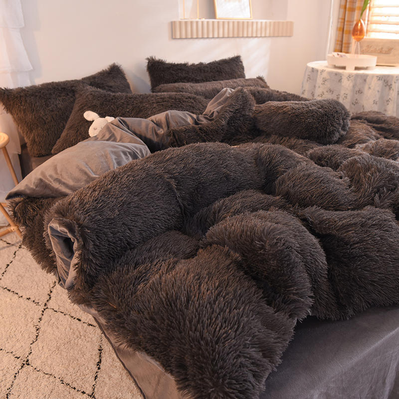 4pcs Autumn and Winter Warm and Thick Solid Color King Size Bedding Set Sheet Quilt Cover Pillowcase 220x240cm