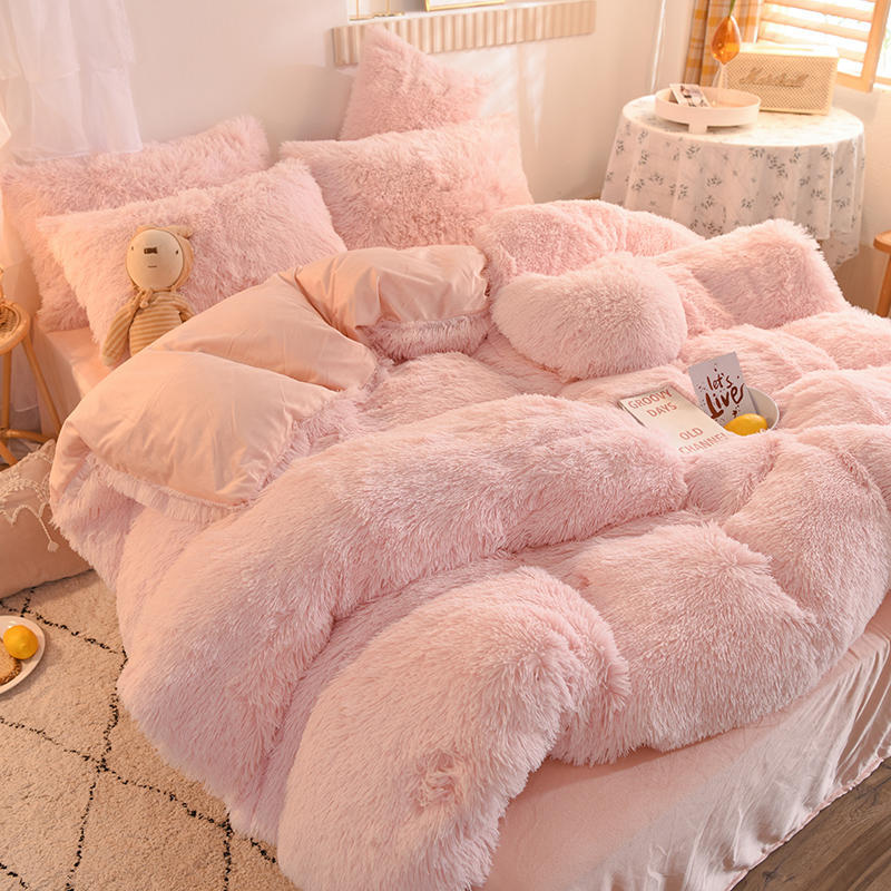 4pcs Autumn and Winter Warm and Thick Solid Color King Size Bedding Set Sheet Quilt Cover Pillowcase 220x240cm