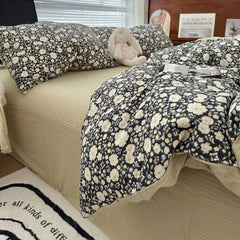 Duvet Cover Set  A-class Ultra Soft Jacquard Double-layer Yarn Washed Cotton Bedding Set  Floral Bed Sheet