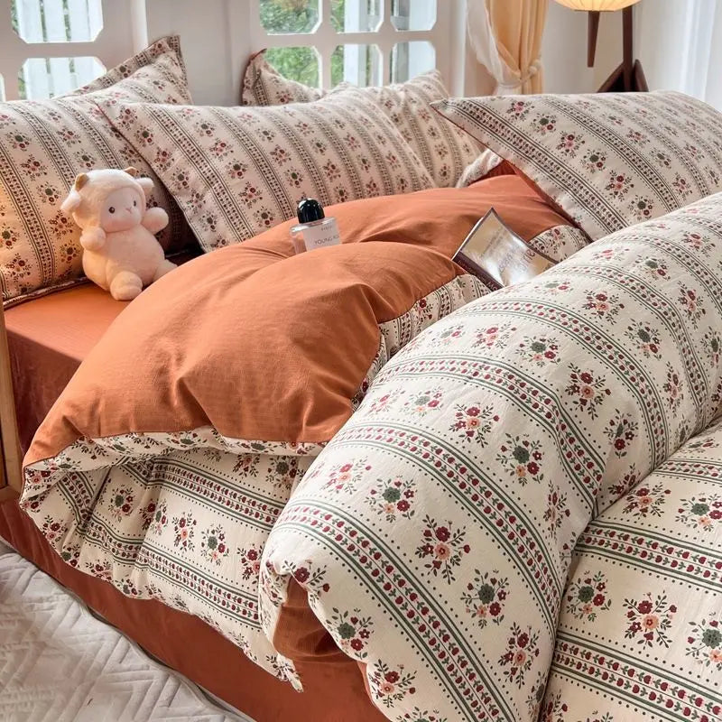 Yellow Floral Bedding Set Soft Ins Single Double Queen Size Duvet Cover Flat Sheet Pillowcase Girls Home Bed Linens NO Filler