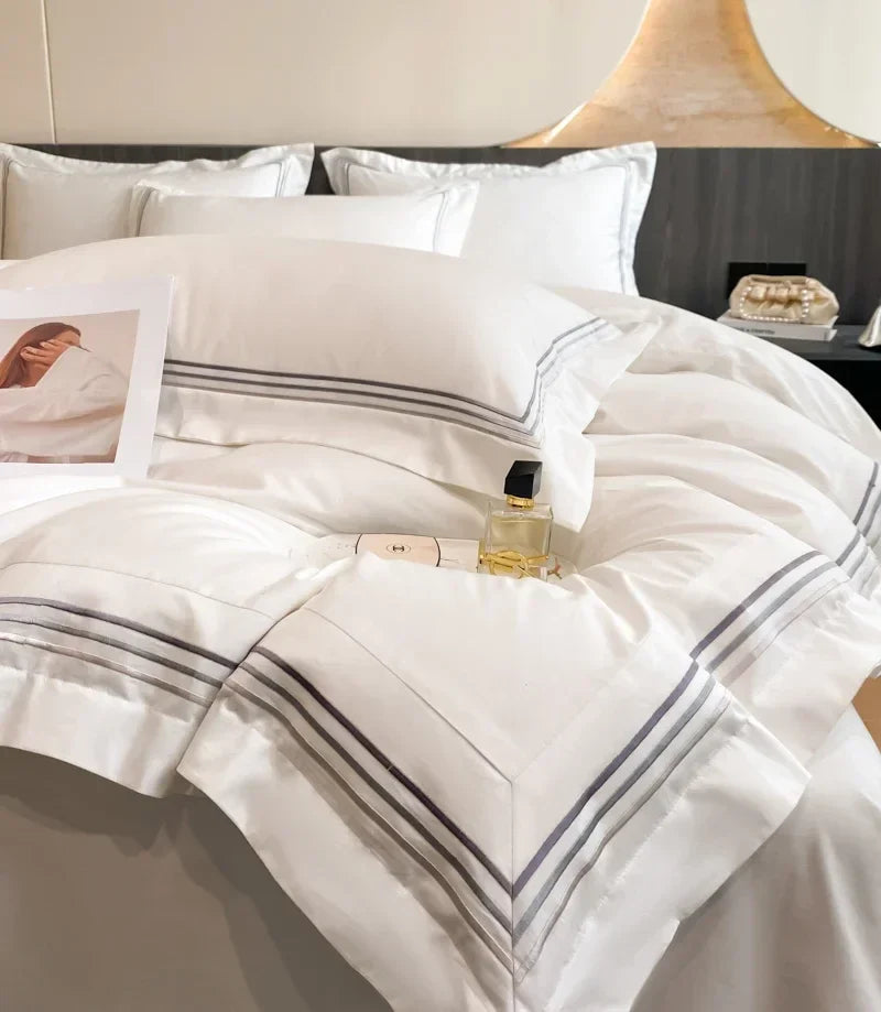 1Set 200S Luxury 100% Cotton Hotel Style Bedding Set Pure Cotton Duvet Cover Fitted sheets Style  Pillowcase