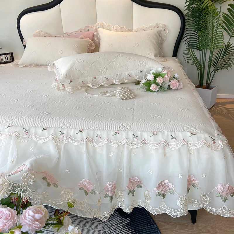 2025 Summer Cool Bed Skirt Sheet Princess Bed Skirt Mattress Ruffled Lace Bedsheet Not Stuffy With Pillowcases Twin Queen Size