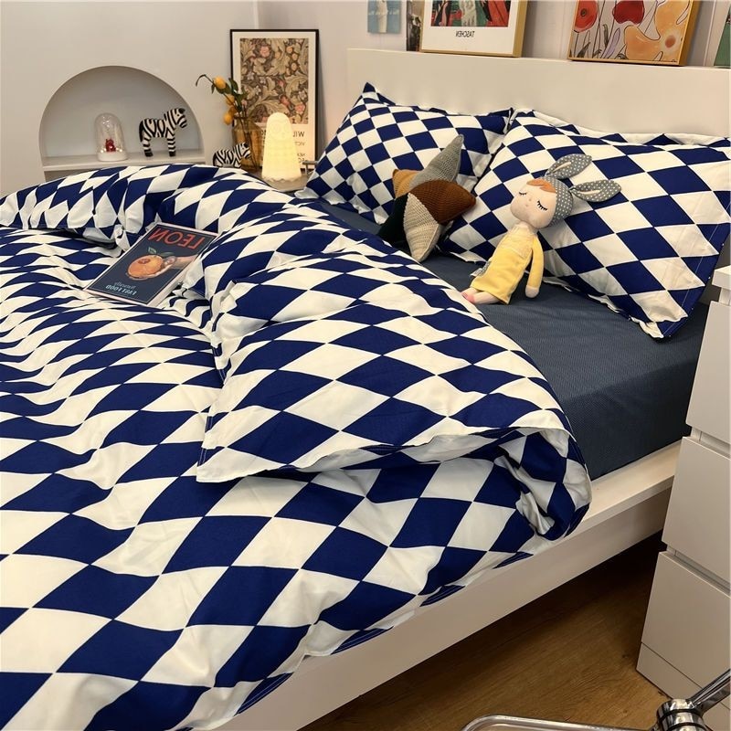 Checkerboard Bedding Set No Comforter Hot Sale Single Queen Size Flat Sheet Quilt Duvet Cover Pillowcase Polyester Bed Linens
