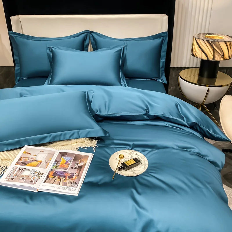 200S Count Long Staple Cotton Solid Color 100% Cotton Duvet Cover Quilt Single Pillowcase Sheet Fitted Bedding Set Queen King