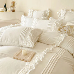 Princess Style Washed Cotton Bedding Set with Pillowcase bed sheet Single Full Bed Linen Purple Duvet Cover Queenking Double Bed