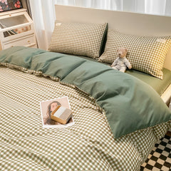 100% Cotton Plaid Geometric Bedding Set  Knit Bed Linens Sheet Pillowcase Home Textile Soft Bed Linen