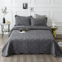 100% Cotton Grey Flowers 3pcs Embroidered Quilted Quilt Pillowcase Free Shipping